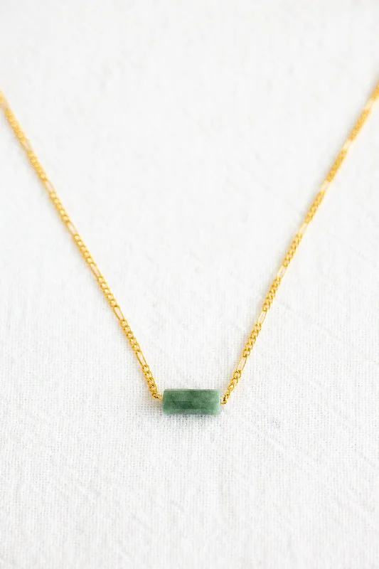 Minimalist Necklace with Bar Pendant-Cylinder Jade Necklace