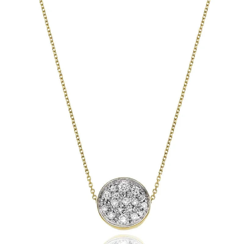 Long Crystal Necklace with Multicolor Gems-Armillas Glow 18ct Yellow Gold Flat Circle Diamond Pave Set Pendant