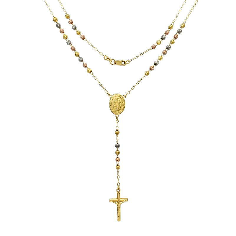 Simple Rose Gold Necklace with Pendant-[Moon-Cuts Beads] Tricolor Nuestra Señora Guadalupe Rosary Necklace (14K)