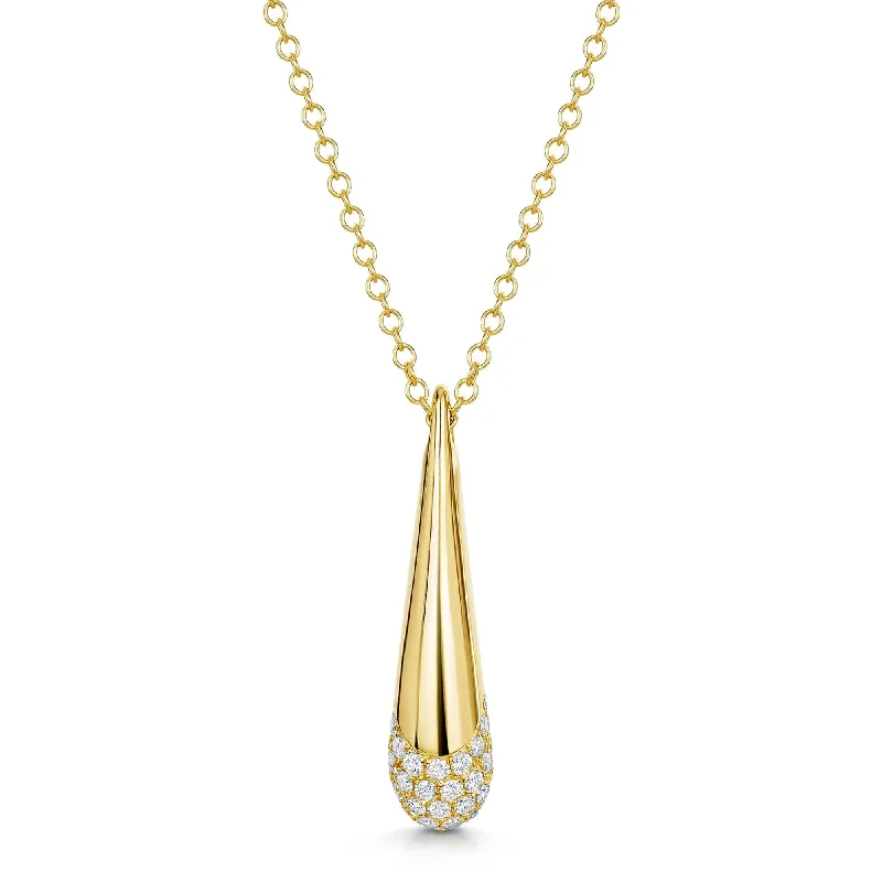 Bold Gold Necklace for Evening Wear-Ember Collection 18ct Yellow Gold Diamond Pave Set Drop Pendant