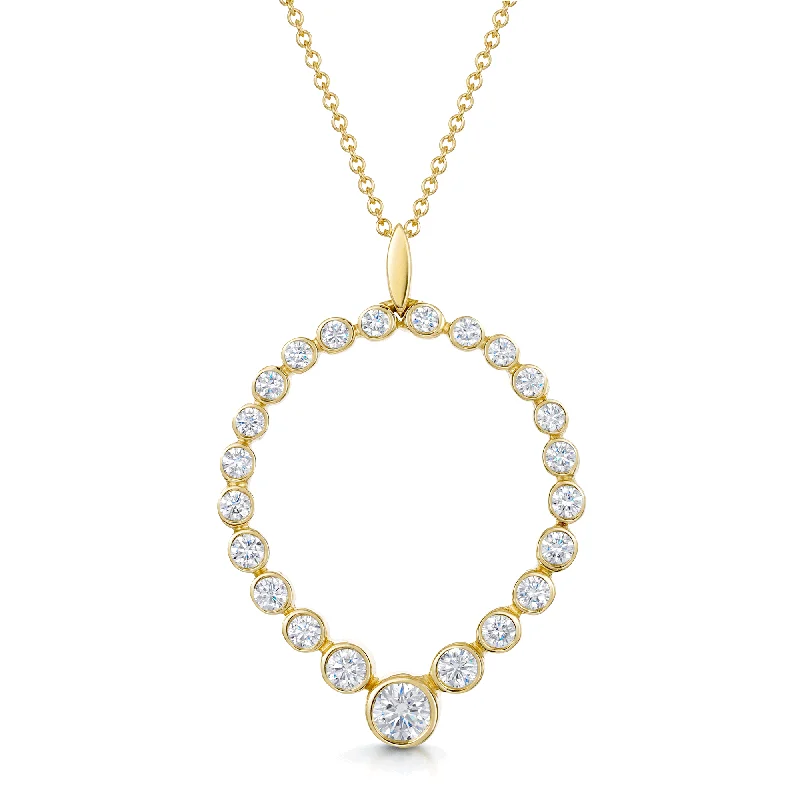 Vintage-Inspired Necklace with Large Gemstone-18ct Yellow Gold Round Brilliant Cut Diamond Rub Over Fancy Graduated Drop Pendant