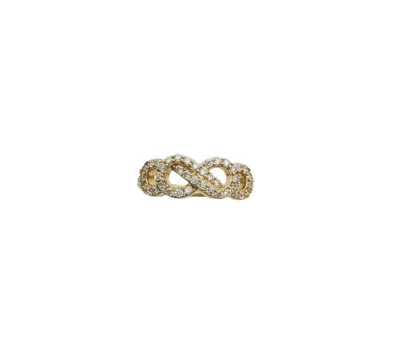 Simple Silver Band Ring with Diamond Accent-Iced-Out Infinity Ring (14K)