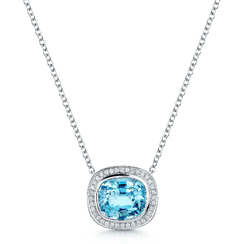 Personalized Family Tree Necklace-18ct White Gold Aquamarine And Diamond Pendant