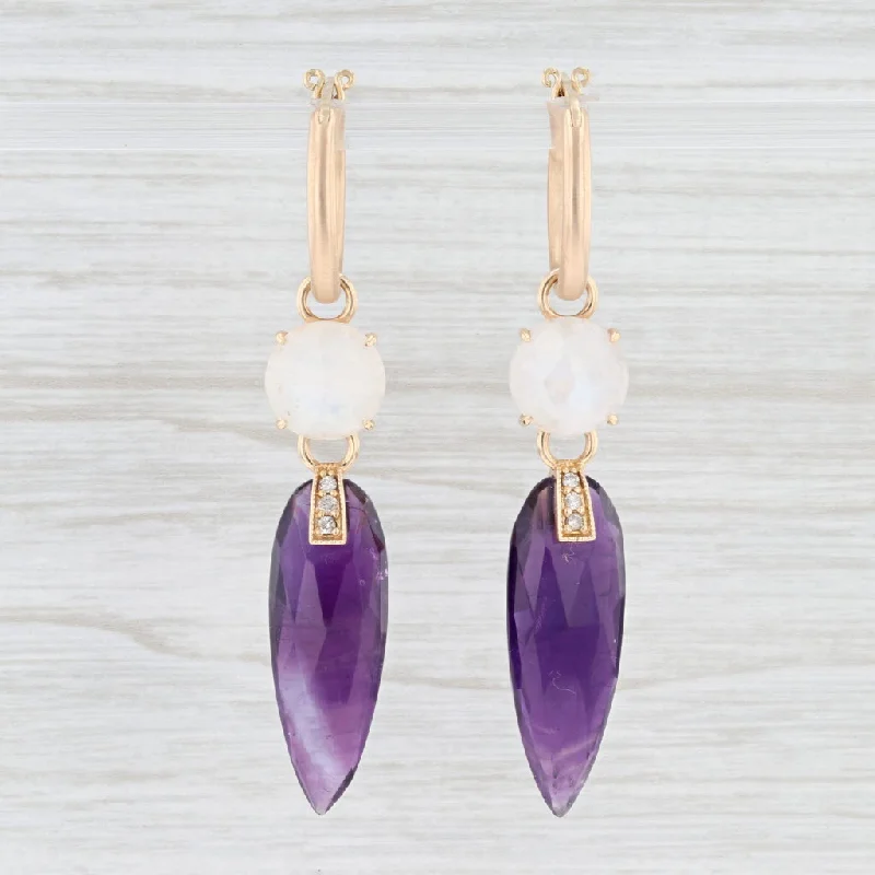 Luxury Gold Earrings for Brides-New Nina Nguyen Hoop Earrings 18k Yellow Gold Amethyst Moonstone Diamond Charms