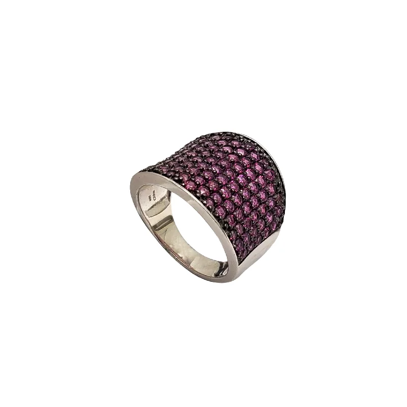 Unique Men’s Ring with Engraving for Personal Touch-Purple Zirconia Pave Ring (Silver)