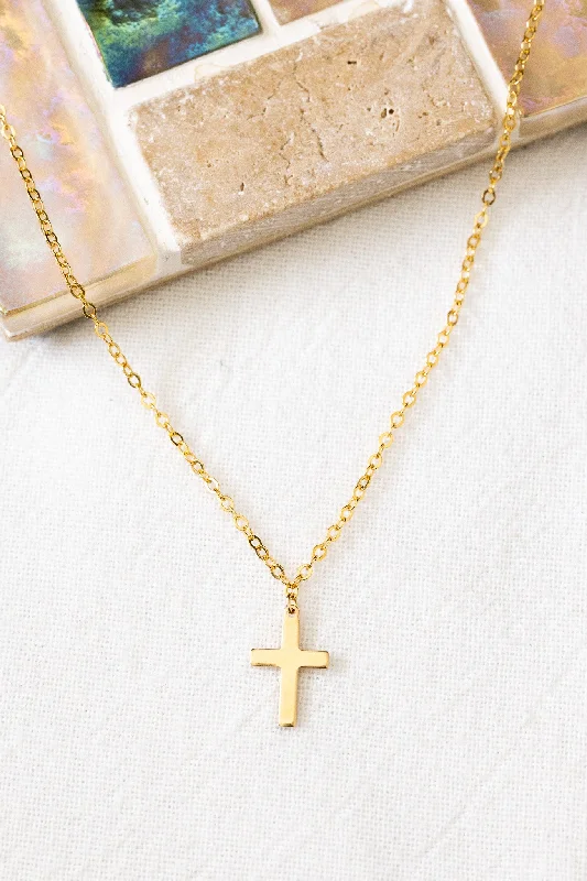 Dainty Gold Necklace with Small Pendant-Large Cross Necklace