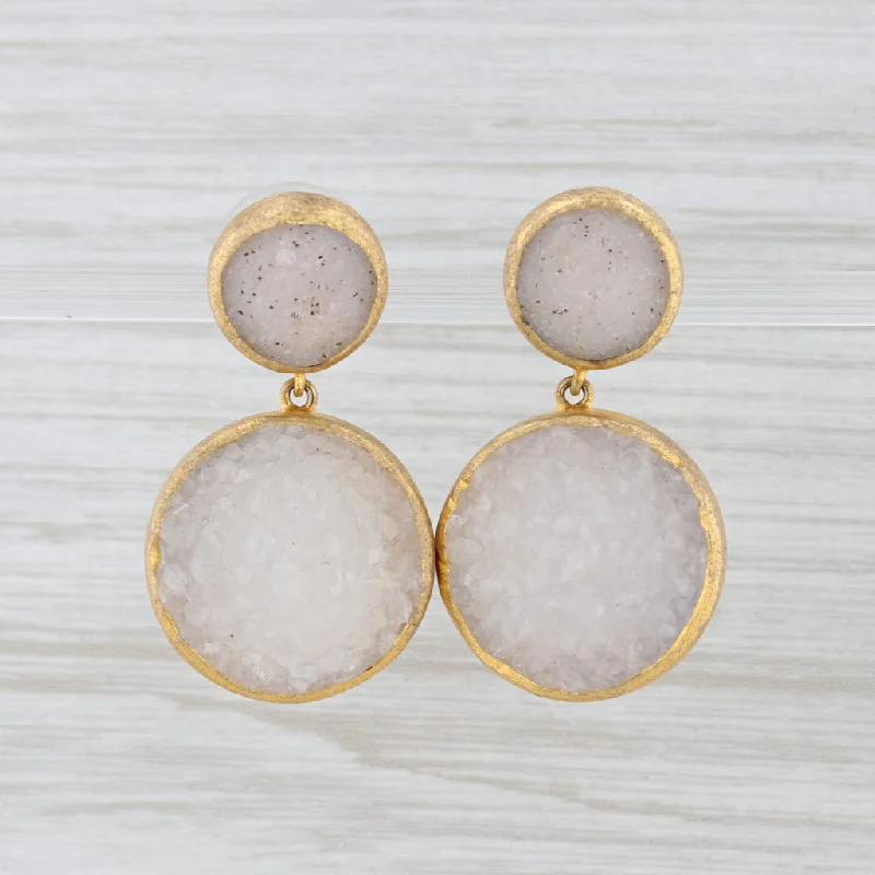 Gold Dangle Earrings with Crystals-New Nina Nguyen Druzy Quartz Earrings Sterling Silver 22k Gold Vermeil Dangle