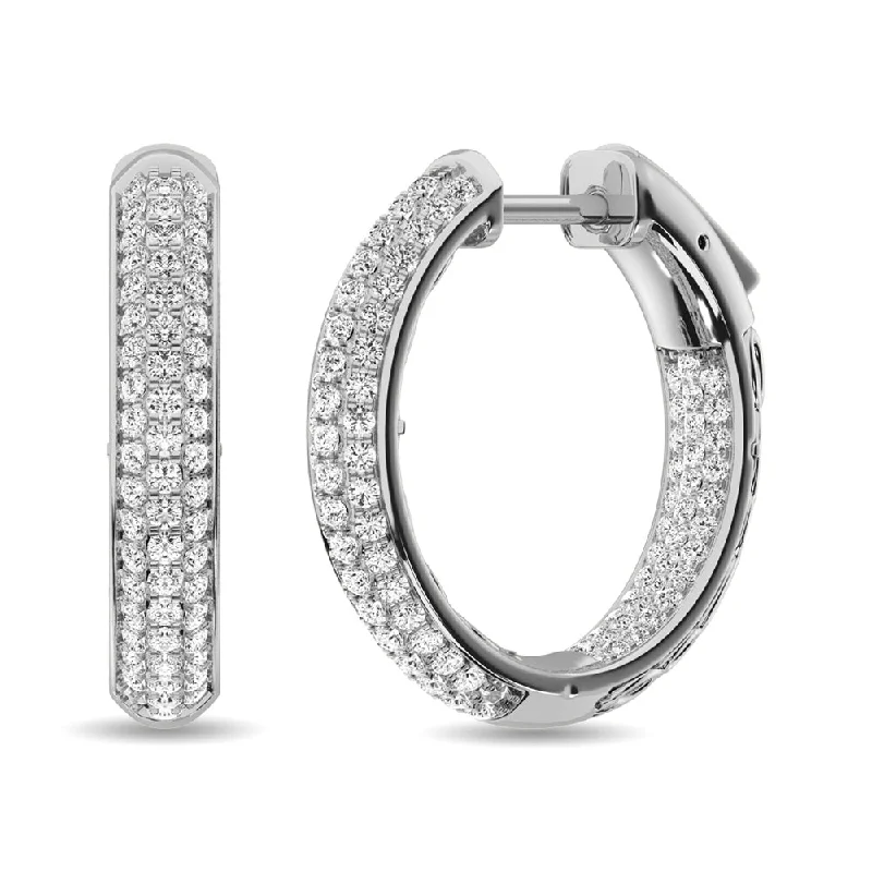 Luxury Diamond Drop Earrings-Diamond 1 1/6 ct tw Hoop Earrings in 14K White Gold