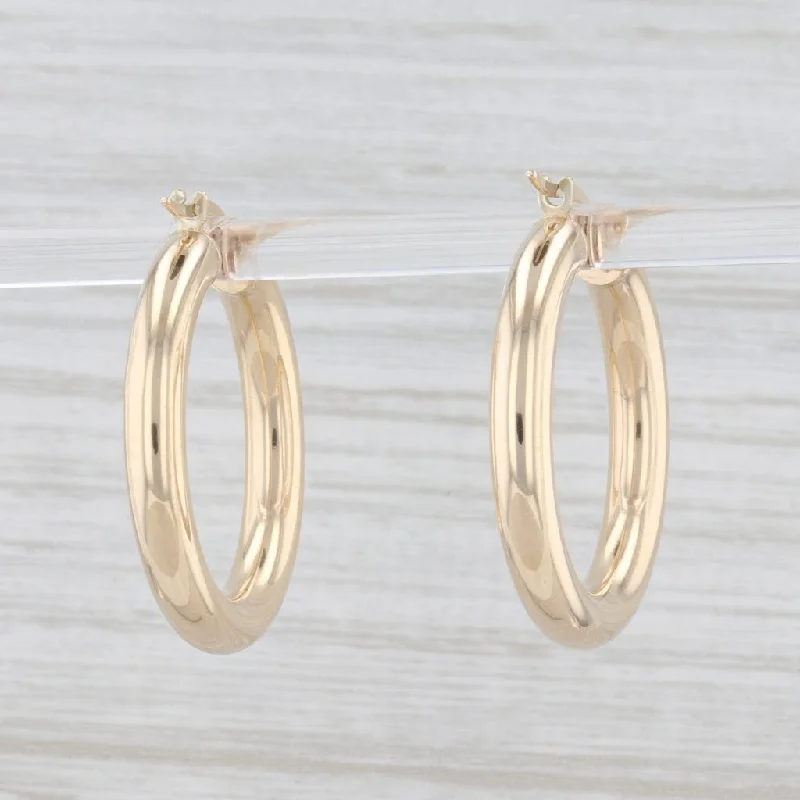 Large Hoop Earrings for Weddings-New Round Hoop Earrings 14k Yellow Gold Snap Top Pierced Hoops 25mm x 4mm