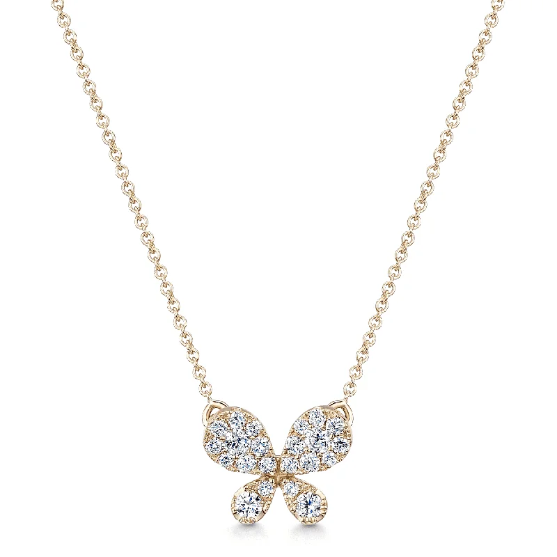 Elegant Necklace with Round Gemstone-18ct Yellow Gold Pave Set Diamond Butterfly Pendant