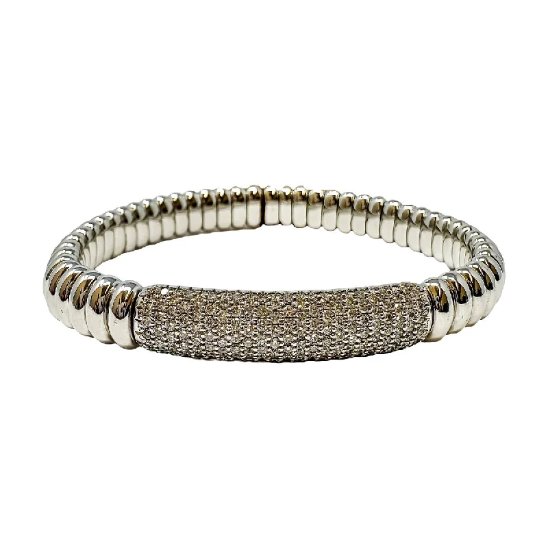 Classic Gold Bracelet with Unique Pendant-New Hulchi Belluni 18K White Gold Diamond Stretch Bracelet