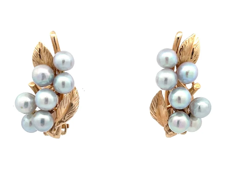 Personalized Hoop Earrings for Brides-Mings Baroque Pearl and Leaf Clip on Earrings in 14K Yellow Gold