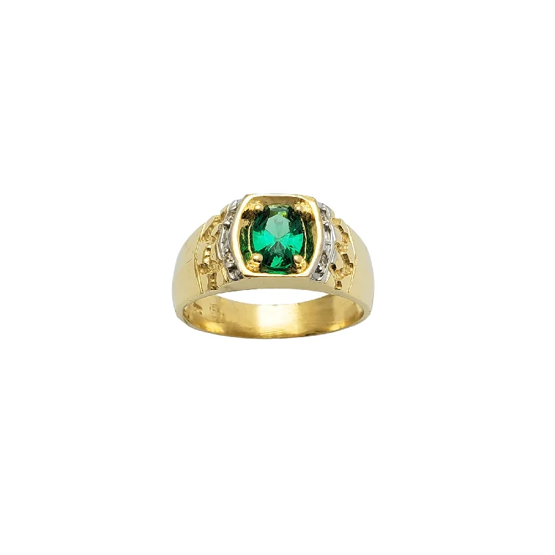 Personalized Gold Ring for Anniversary Gifts-Green-Oval Zirconia Nugget Ring (14K)