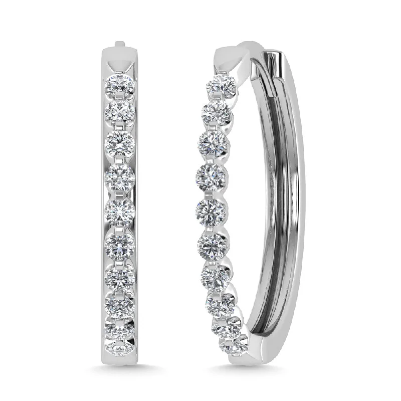 Stylish Crystal Drop Earrings-Diamond 1/4 Ct.Tw. Hoop Earrings in 14K White Gold