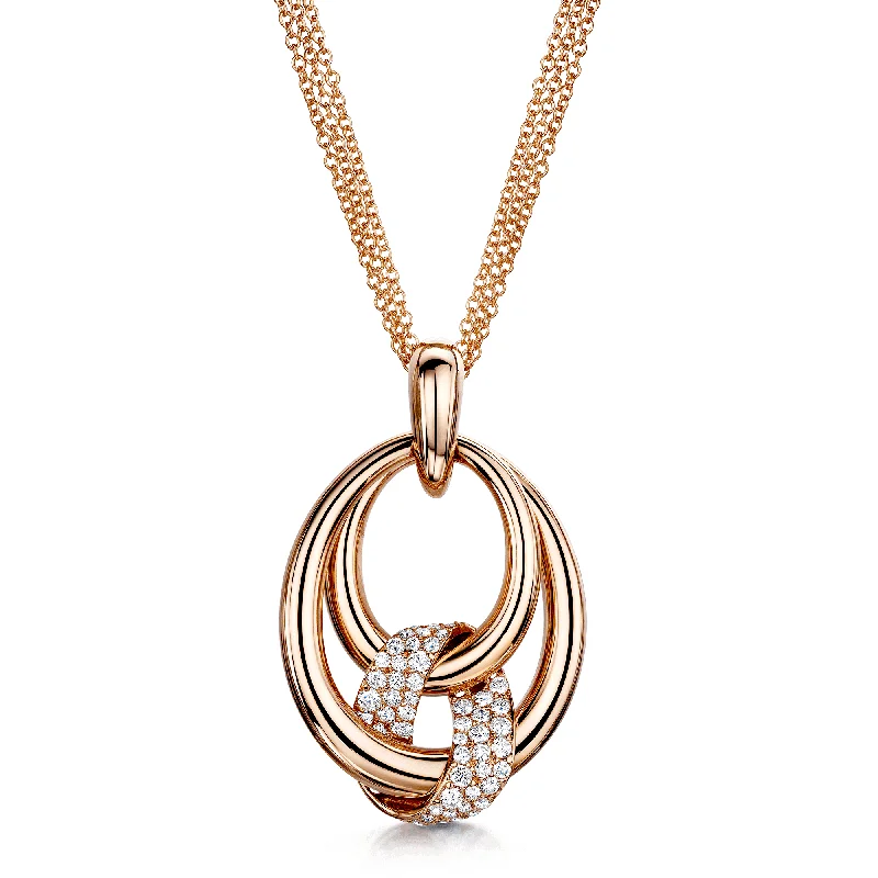 Vintage-Inspired Necklace with Large Gemstone-18ct Rose Gold Oval Triple Twist Diamond Pendant