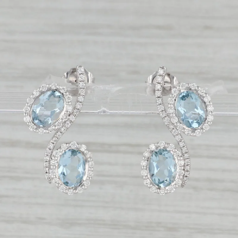 Black Hoop Earrings for Women-New 3.30ctw Aquamarine Diamond Halo Drop Earrings 14k White Gold