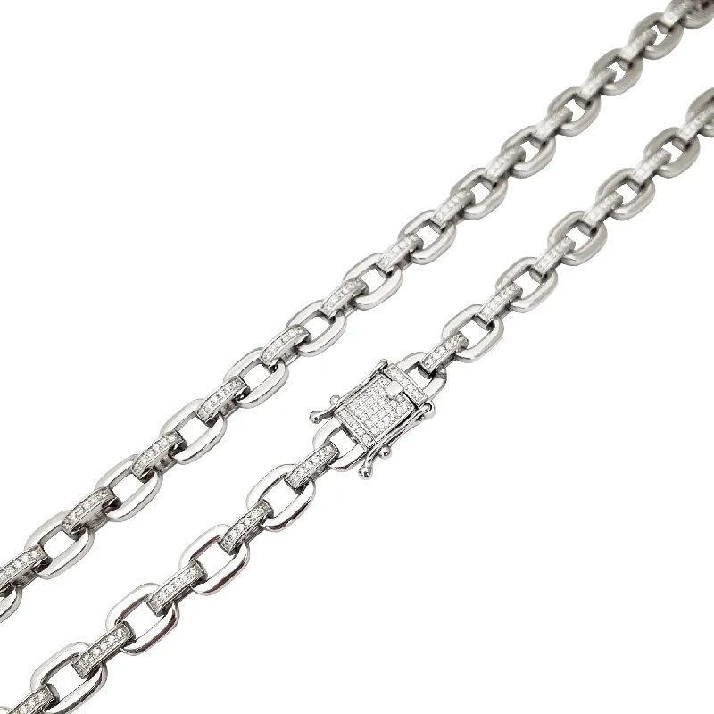 Designer Crystal Necklace for Fashion-Icy Cable Link CZ Chain (Silver)