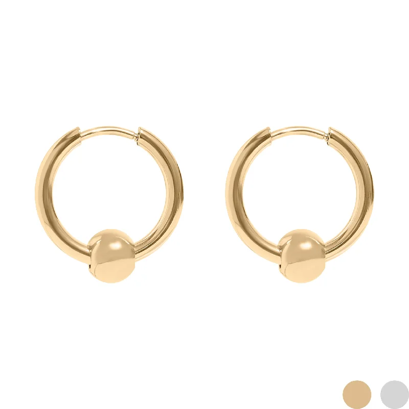 Custom Gold Stud Earrings-18K Gold PVD Stainless Steel Ball Pendant Huggie Hoop Earrings / ERJ0014