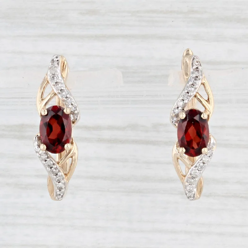 Gemstone Stud Earrings for Casual Look-1.38ctw Garnet Diamond Earrings 10k Yellow Gold Lever Back Drops