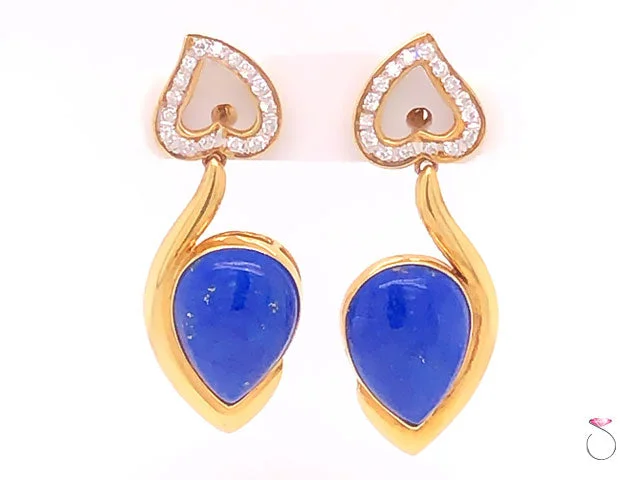 Luxury Gold Earrings for Weddings-Vintage Lapis Lazuli and Diamond Dangle Earrings