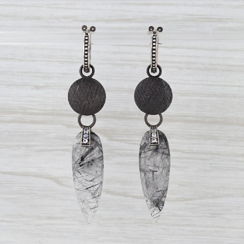 Large Diamond Earrings for Weddings-New Nina Nguyen Hoop Charm Drops Earrings Sterling Silver Tourmaline Quartz