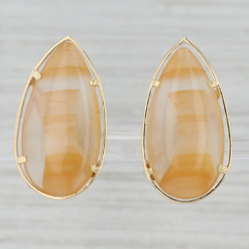 Swarovski Crystal Earrings for Brides-Agate Teardrop Statement Earrings 18k Yellow Gold Non Pierced Clip On