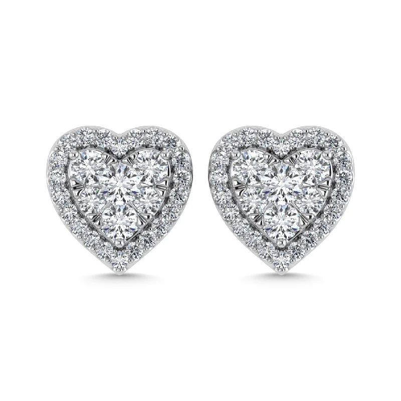 Round Gemstone Earrings for Women-Diamond 2 Ct.Tw. Heart Earrings in 14K White Gold