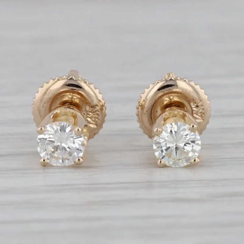 Black Diamond Stud Earrings-0.42ctw Diamond Stud Earrings 14k Gold Screw Back Pierced Round Solitaires