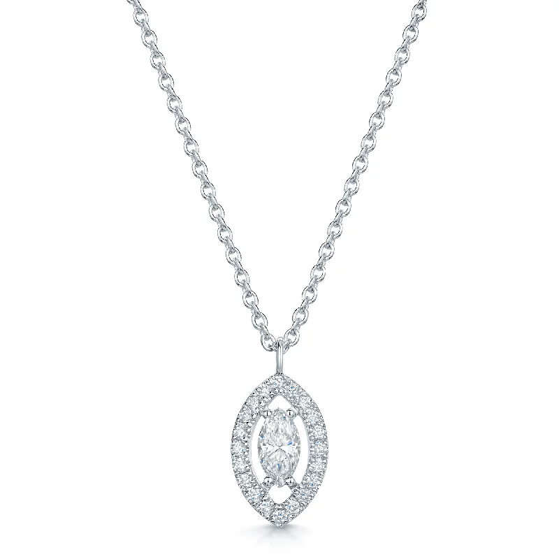 Elegant Crystal Necklace with Large Pendants-18ct White Gold Marquise Cut Diamond Pendant