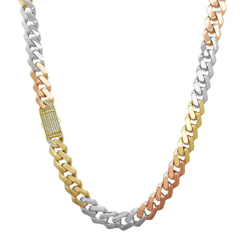 Simple Heart Necklace for Brides-Lightweight Tricolor Monaco Chain (14K)