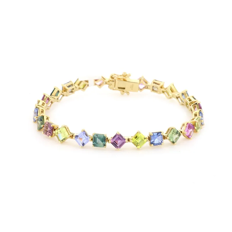 Simple Gold Bracelet with Smooth Finish-Multi-Color Sapphire Bracelet