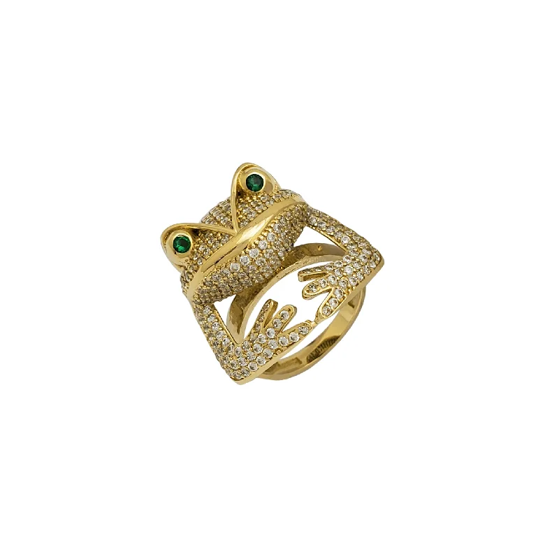 Custom Birthstone Ring for Bridesmaids Gifts-Zirconia Green-Eyes Frog Ring (14K)