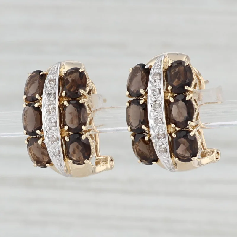 Unique Long Earrings for Women-0.43ctw Smoky Quartz Diamond Drop Earrings 14k Yellow Gold Omega Backs