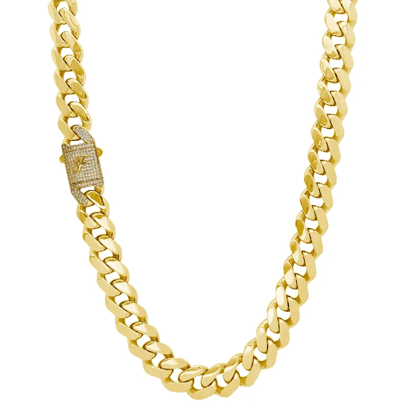 Simple Chain Necklace with Pendant-[F] Zirconia Monaco Chain (14K)