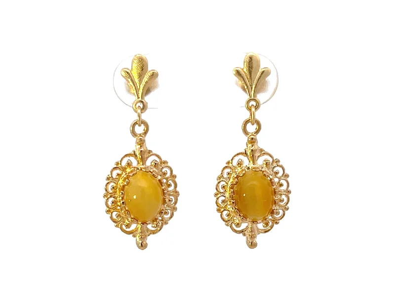 Statement Earrings for Glamorous Events-Tigers Eye Dangly Drop 14k Solid Gold Earrings