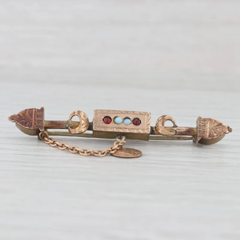 Artistic Brooch Designs-Antique Victorian Bar Pin Opal Garnet Gold Filled Brooch