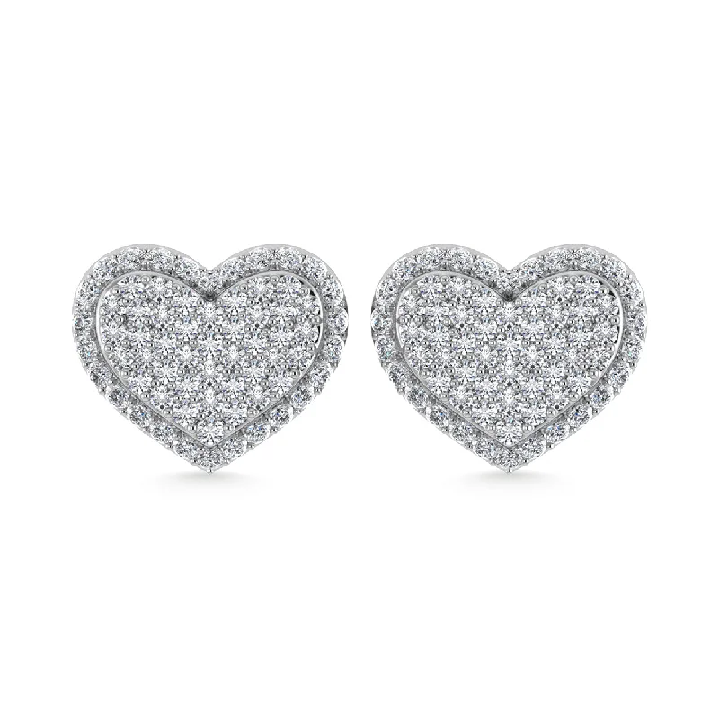 Custom Pearl Earrings-Diamond 1 Ct.Tw. Heart Earrings in 10K White Gold