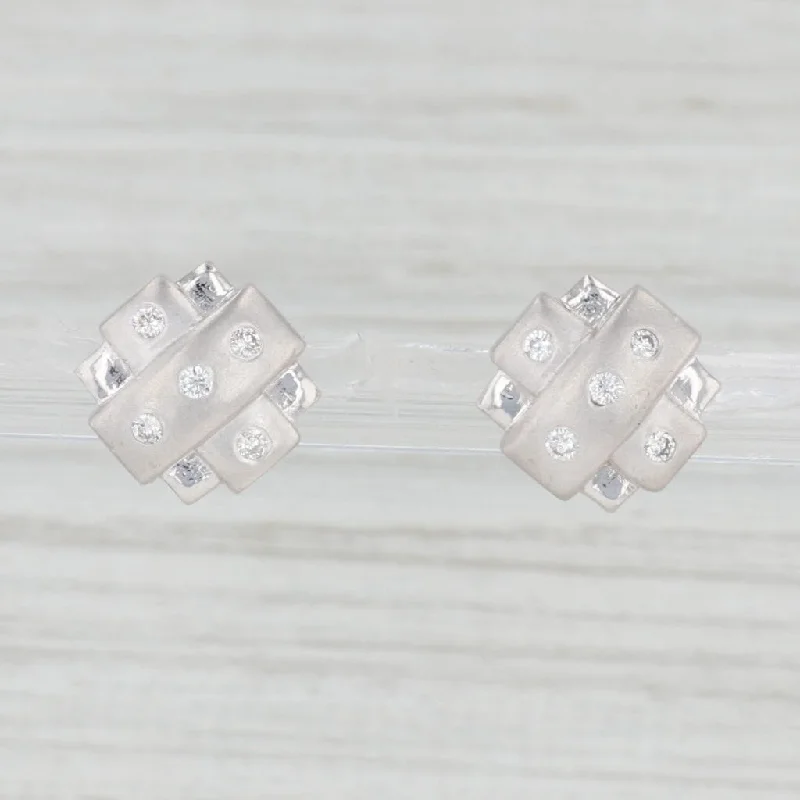 Crystal Earrings for Special Events-0.18ctw Diamond Square Stud Earrings 14k White Gold Studs