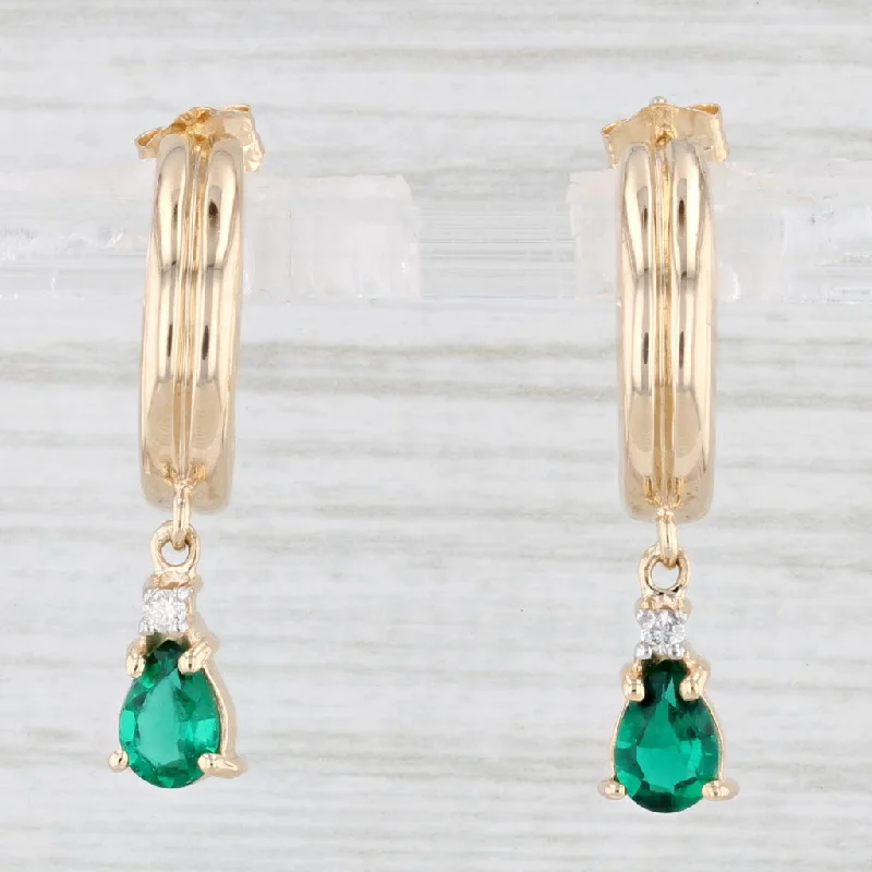 Chic Earrings for Special Occasions-0.80ctw Lab Created Emerald Diamond Teardrop Dangle Half Hoop Earrings 14k Gold