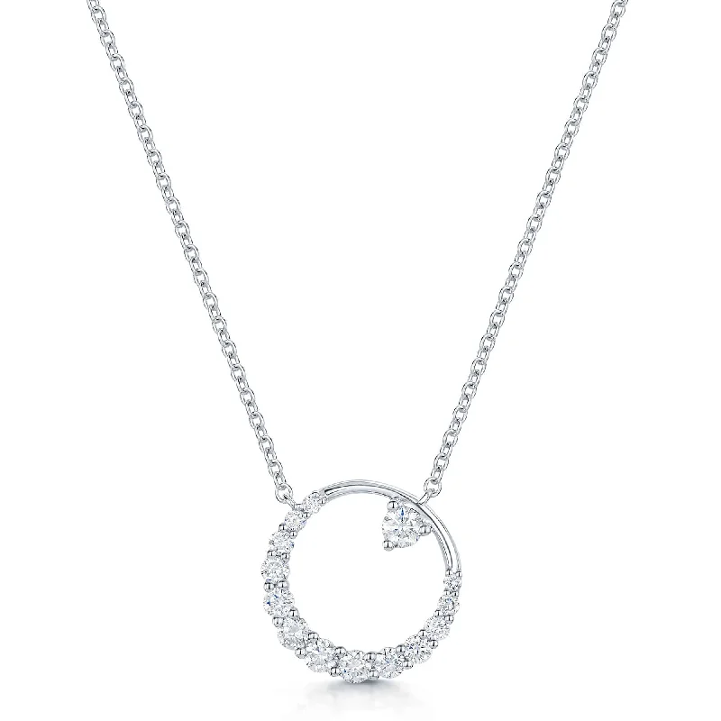 Simple Diamond Necklace for Bridesmaids-18ct White Gold Diamond Open Circle Pendant