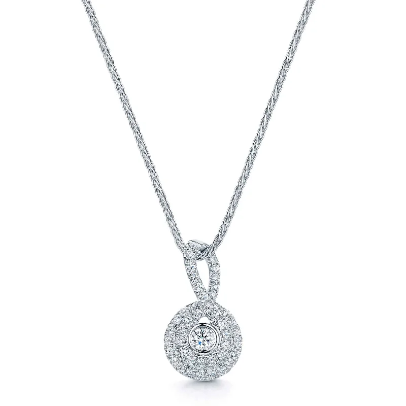 Dainty Gold Necklace with Small Heart Pendant-18ct White Gold Diamond Double Halo Pendant