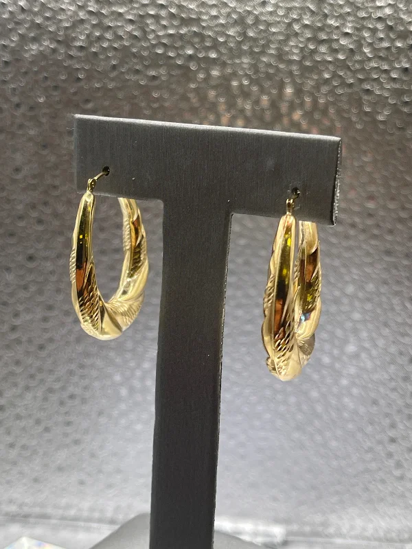 Custom Name Earrings for Women-Ladies 14 Karat Solid Yellow Gold Fancy Hoop Earrings