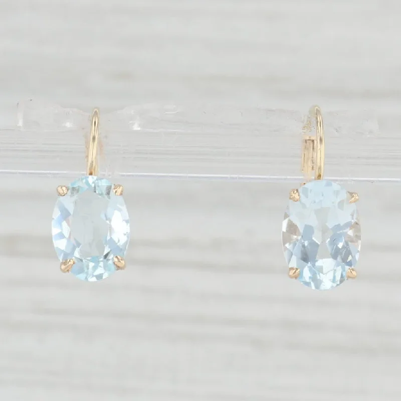 Colorful Stud Earrings for Casual Look-3ctw Aquamarine Earrings 14k Yellow Gold Leverback Drops Oval Solitaires