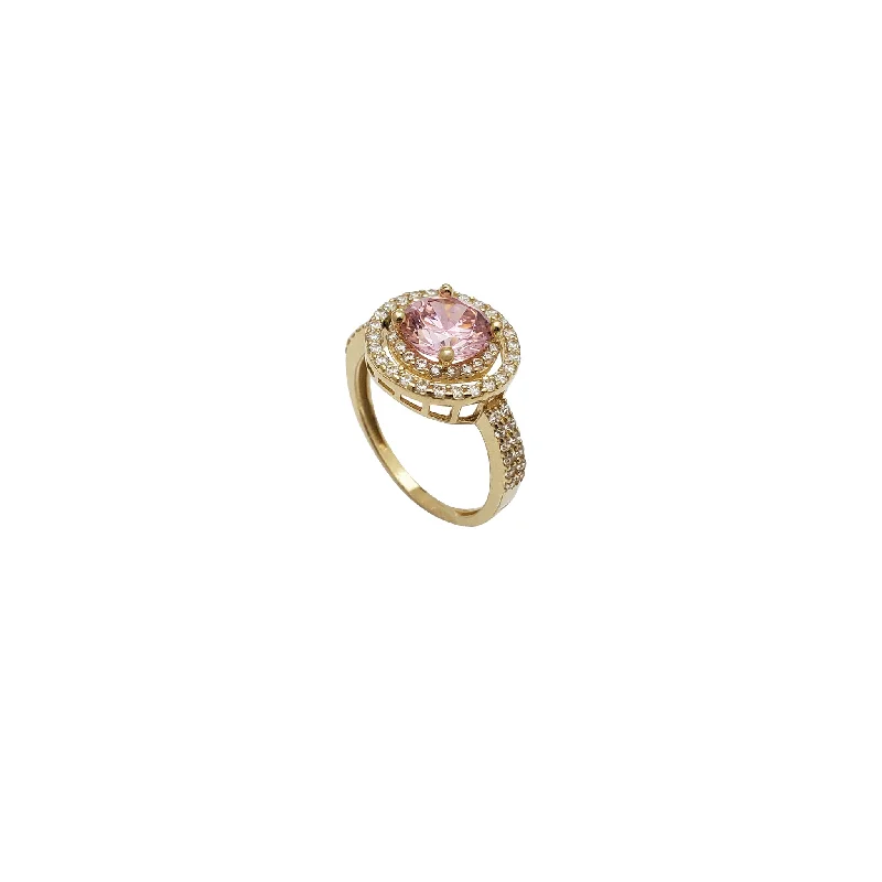 Trendy Gemstone Ring with Statement Design-Round Gemstone CZ Lady Ring (14K)