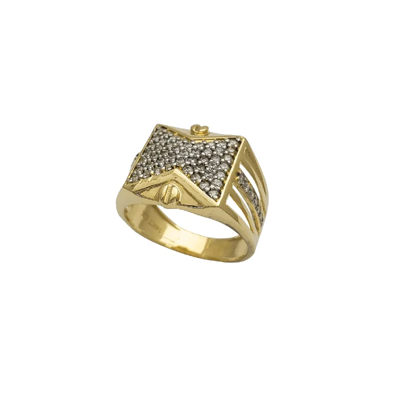 Personalized Birthstone Ring for Mother’s Day-Iced-Out Concave Square Men's Ring (14K)