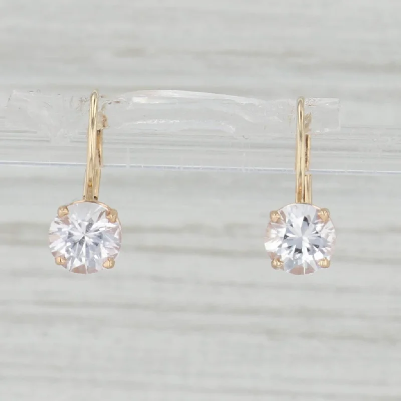 Luxury Earrings for Fashion Lovers-1.60ctw White Sapphire Drop Earrings 14k Yellow Gold Leverback Round Solitaires