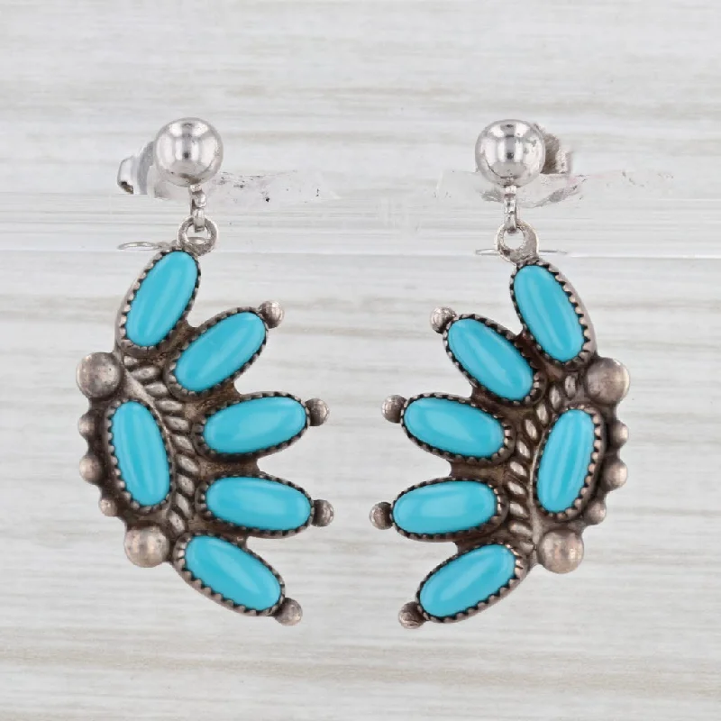 Multi-Colored Gemstone Earrings-Southwestern Turquoise Dangle Earrings Sterling Silver Pierced Drops