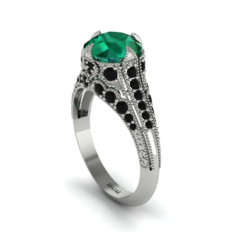 Custom Birthstone Ring for Mother’s Day-Emerald Vintage Crown Engagement Ring - Talia No. 36