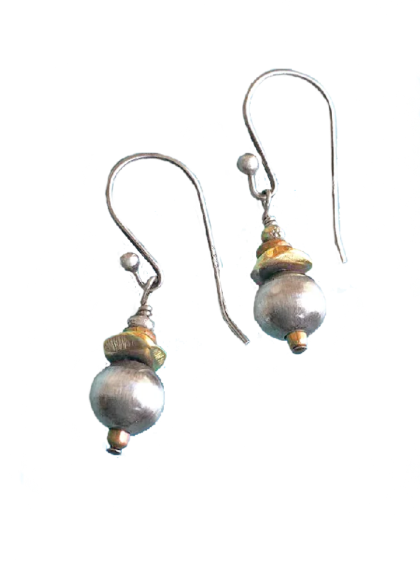 Elegant Gold Earrings for Weddings-Petite Copper + SS Navajo Pearl Drop Earrings