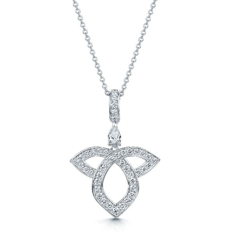 Minimalist Necklace with Bar Pendant-18ct White Gold Pear And Round Brilliant Cut Diamond Open Lotus Pendant